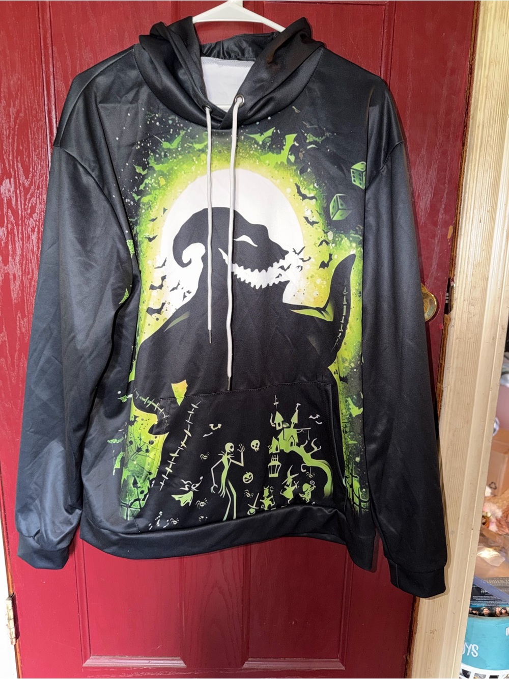 Black & Green Graphic Hooded Sweater with Spooky Silhouette